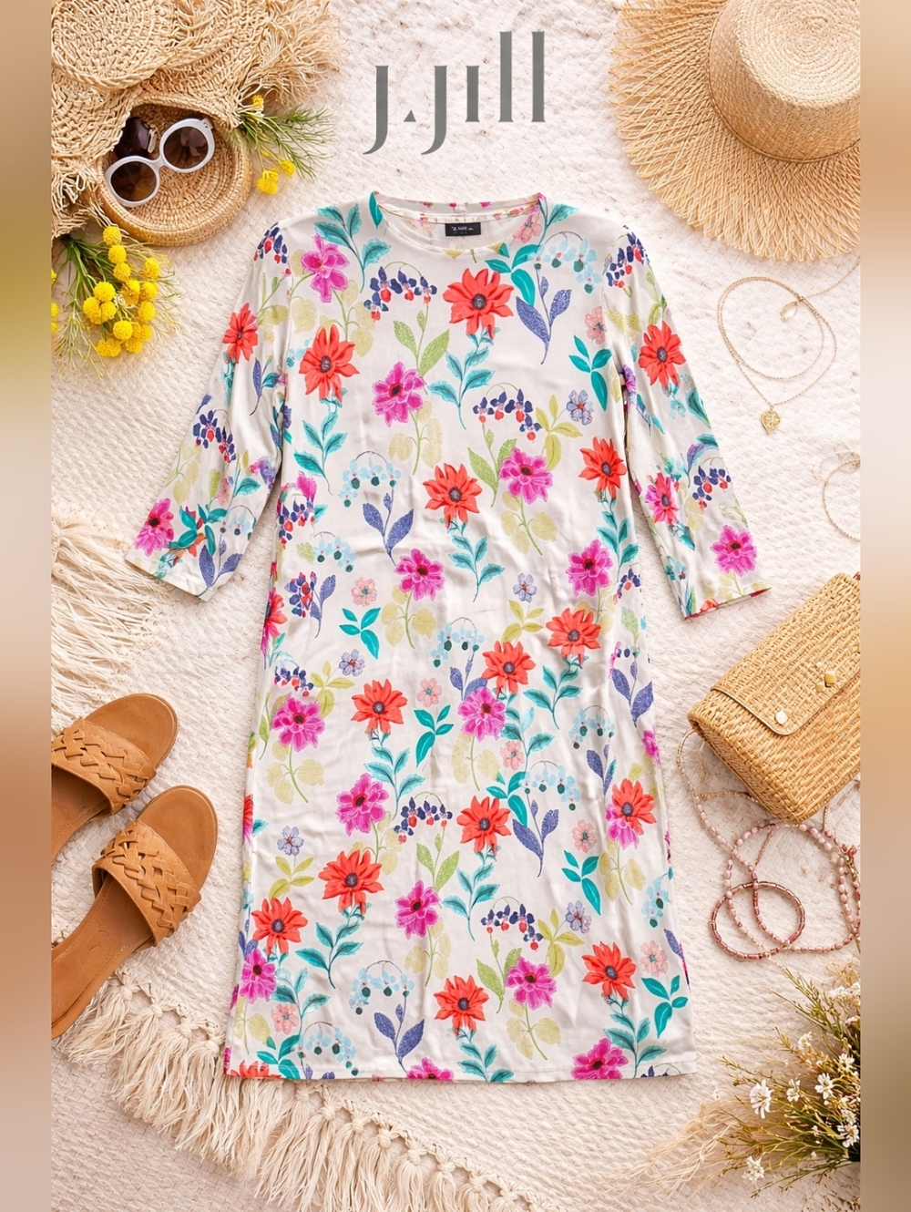 J. Jill Wearever Collection Floral Midi Dress Size Extra Small